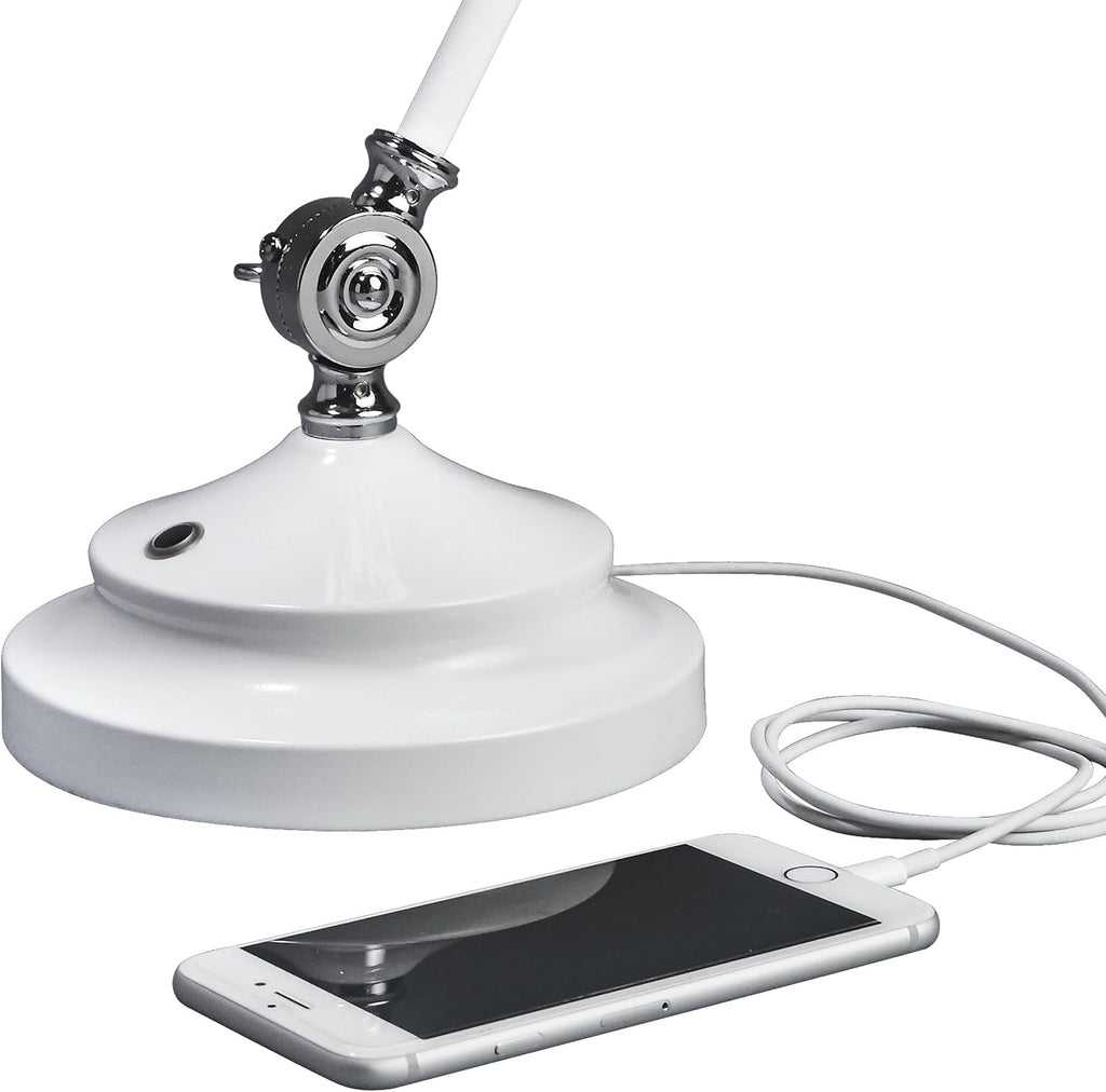 OttLite Revive LED Desk Lamp, White – 3 Brightness Settings, Touch Activated Controls, Three Adjustable Knobs, USB Charging Port, ClearSun LED Technology