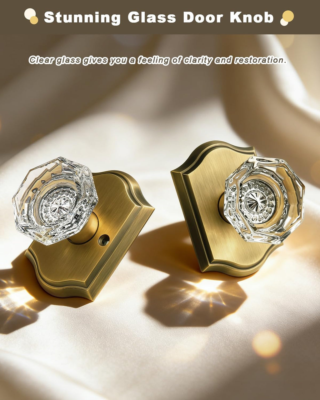 Gobrico Heavy Duty Crystal Glass Door Knobs 6 Pack,Passage Function for Interior Room,Keyless Snowflake Crystal Door Handles for Hall Closet Pantry,Antique Brass Finish