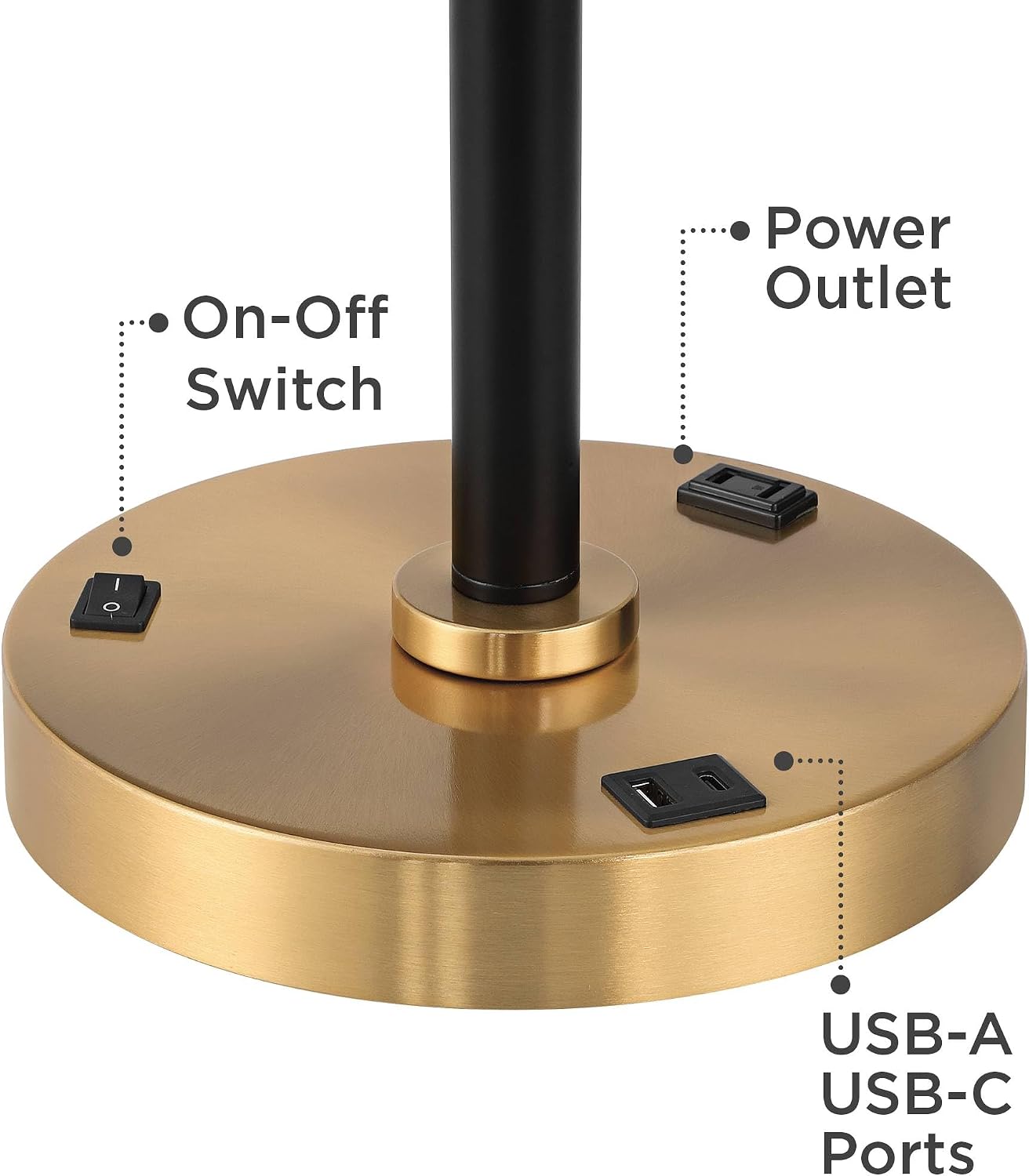 Possini Euro Design Carlyle 30.5' Tall Desk Lamp with USB Charging Ports and Outlet Mid Century Modern Warm Gold Double Drum Shades - Living Room Bedroom House Bedside Nightstand Home Office Family