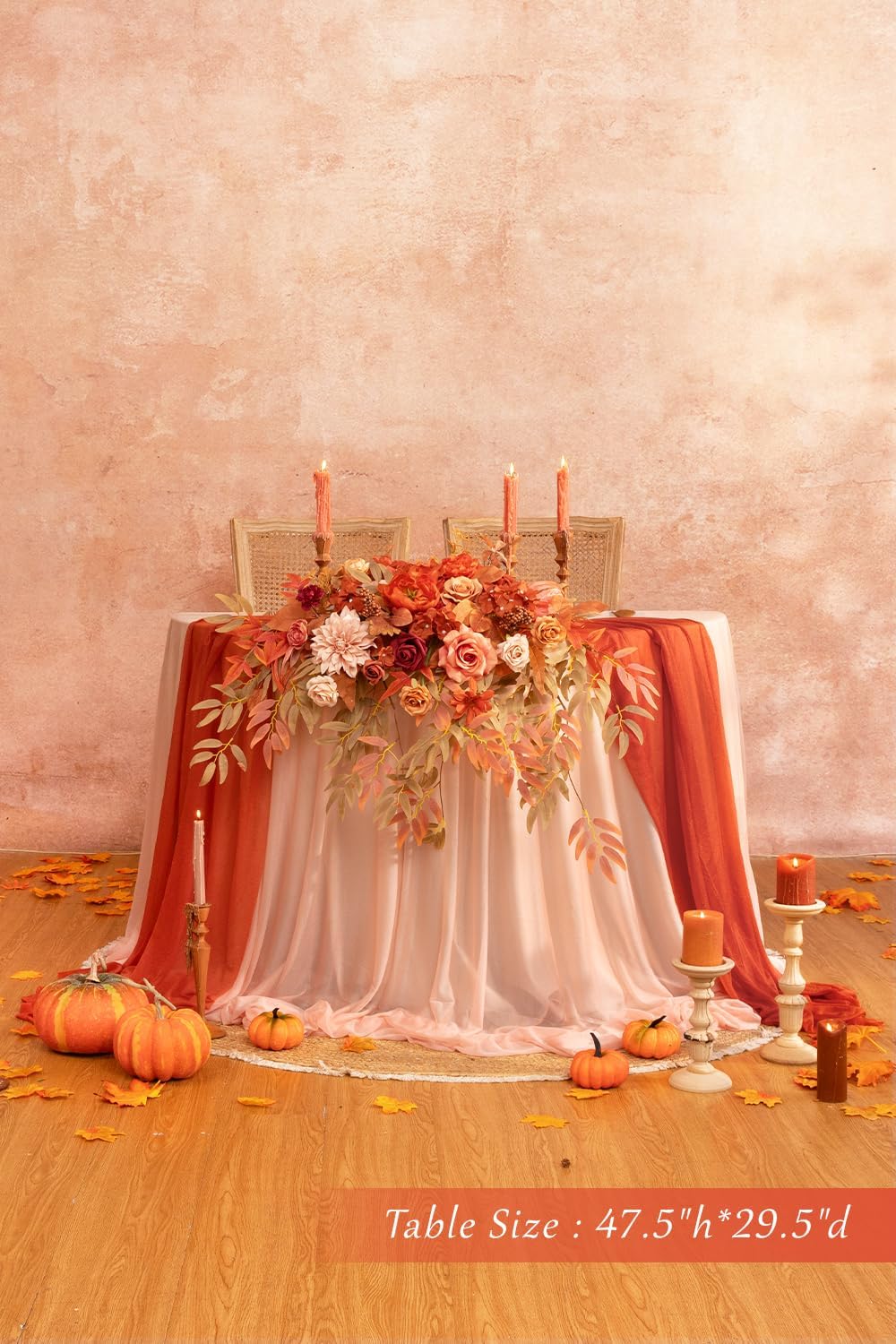 TINGE TIME Artificial Sweetheart Flower Swag with Tablecloth and Table Runner, Pack of 3 Floral Arrangement for Autumn Wedding Sweetheart Table Centerpiece Fall Decoration (Maple Red)