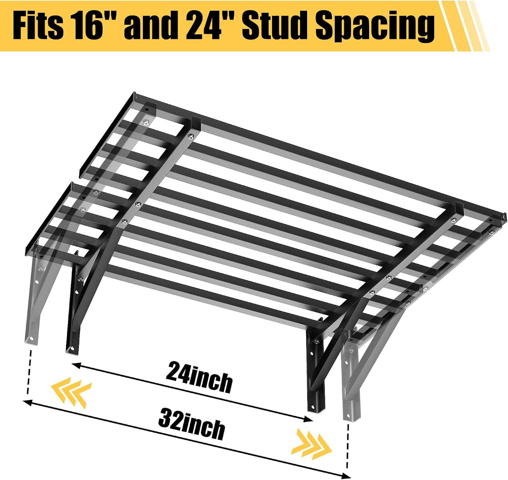 Ultrawall Heavy Duty Garage Wall Shelves, 2 x 3 ft Wall Mounted Storage Shelves, Holds Up to 800Lbs, 2Pack, Black
