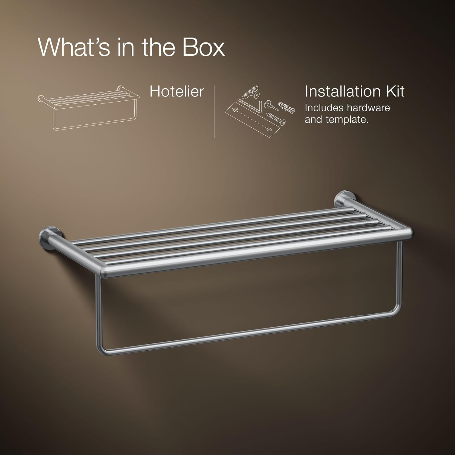 KOHLER Towel Rack by, Bathroom Towel Shelf Hotelier, Kumin Collection, Polished Chrome, K-24552-CP