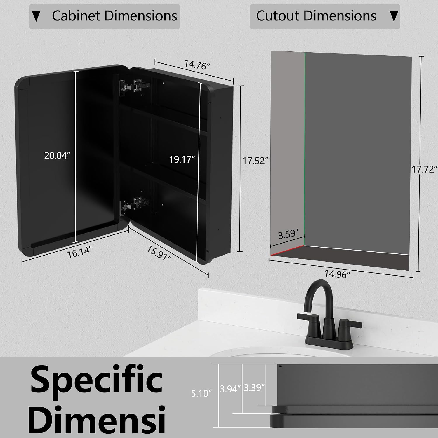 Bathroom Medicine Cabinet with 16'x20' Stainless Steel Framed Mirror,Recessed or Surface Mounted Bathroom Mirror Cabinet,Storage Cabinetfor Bathrooms, Guest Rooms, Apartments, Farmhouse Decor