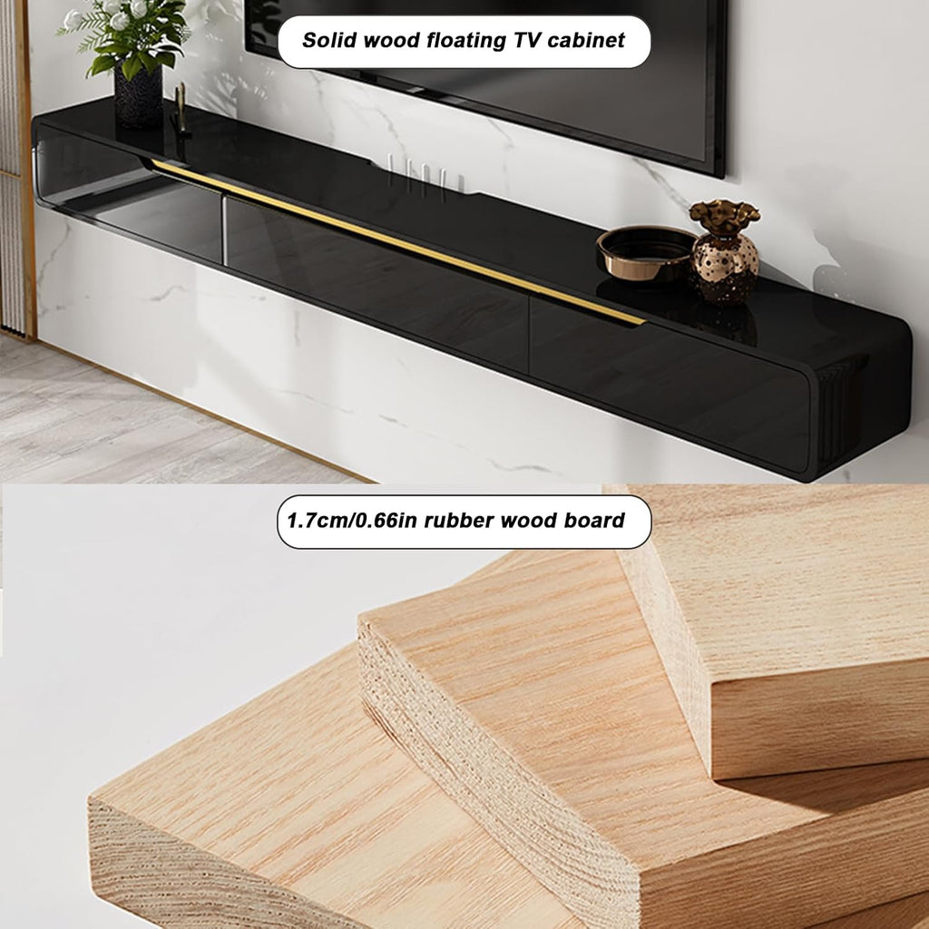 Solid Wood Floating TV Stand Wall Mounted, Black, 47.2' Wall Mounted Entertainment Center Console, Hanging tv Media Shelf for Living Room, Bedroom (DSGBLACK-A, 47.2IN)
