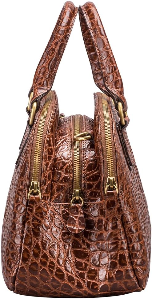 Maxwell Scott - Womens Luxury Leather Triple Zip Bowling Bag Purse with Shoulder Strap - The LilianaS Croco