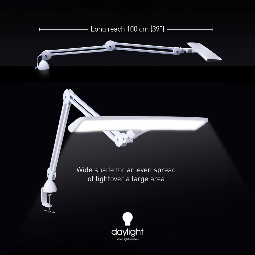 Daylight Company Lumi Task Lamp,+95 CRI, 4000 Lux,Craft Light, Super Bright Desk Lamp, Touch Dimmable, 2 Brightness Levels, Ideal Table Light, Drawing Lamps - Metal - 15 W