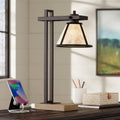 Franklin Iron Works Maricopa Rustic Farmhouse Desk Table Lamp with USB and AC Power Outlet in Base 21.25' High Bronze Wood Mica Shade for Cottage Core Living Room Bedroom House Bedside Nightstand