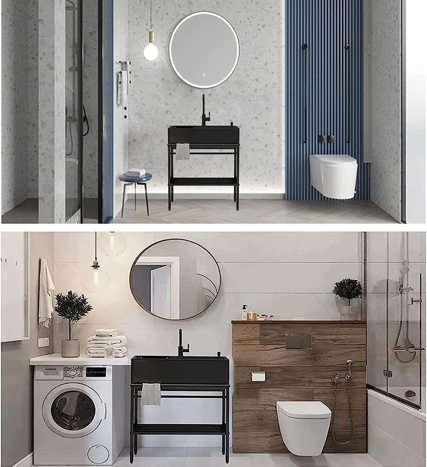 Stainless Steel Black Laundry Sink Utility Single Bowl Sink,Free Standing Commercial Restaurant Kitchen Sinks, w/Faucet, for Garage,Restaurant,Kitchen,Laund(68 * 45 * 86cm/26.7 * 17.7 * 33.8in