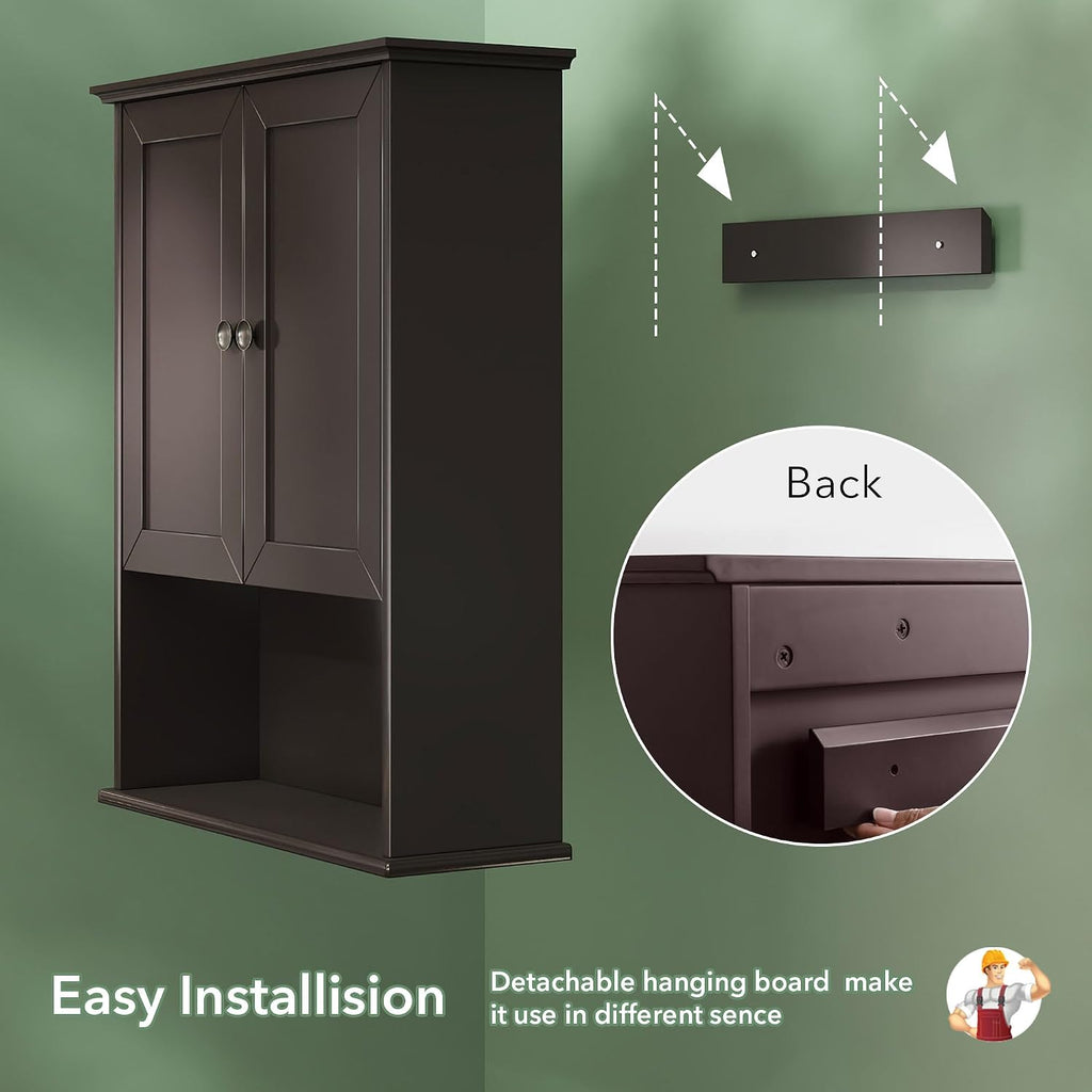 Bathroom Cabinet Wall Mounted Dark Espresso Wooden Medicine Cabinets Over Toilet Storage 24x30 Inch Hanging Wall Cabinet with 2 Door & Adjustable Shelf, Soft Hinge, Metal Handle
