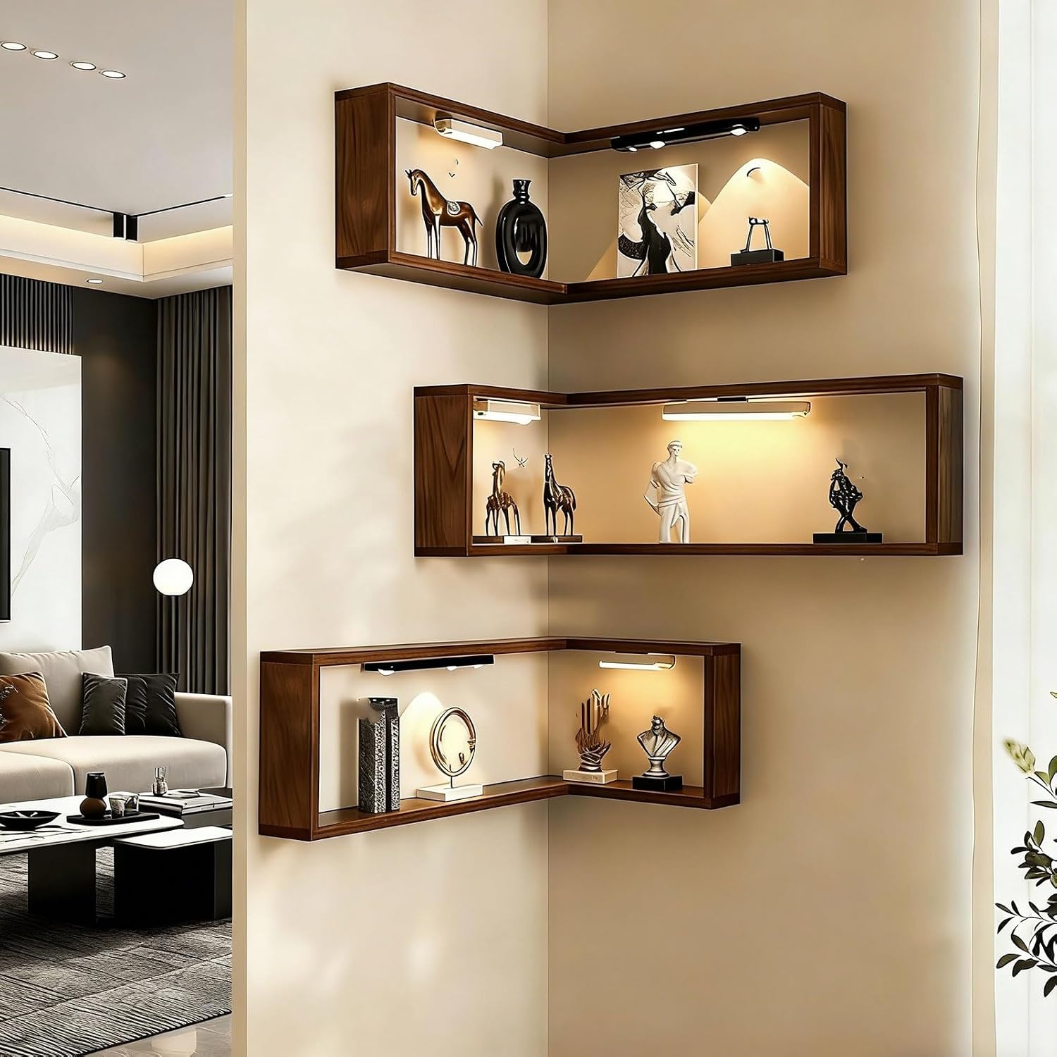 Corner Shelf, Wall Mounted Floating Corner Shelves for Bedroom & Living Room, Space Saving Display Shelf for Collectibles, Plants & Books(L-Shape A 30 x 60 x 20 cm,3 Pack)