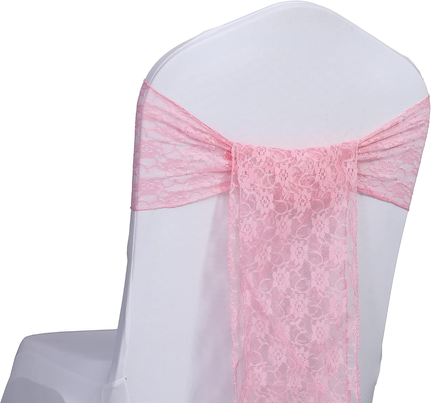 MDS® Pack of 200 Lace Chair Sashes for Weddings, Decorative Floral Lace Chair Bows Bands for Banquet, Reception, Anniversary, Bridal Shower, Birthday, Party, Ceremony & Event Décor - Blush Pink