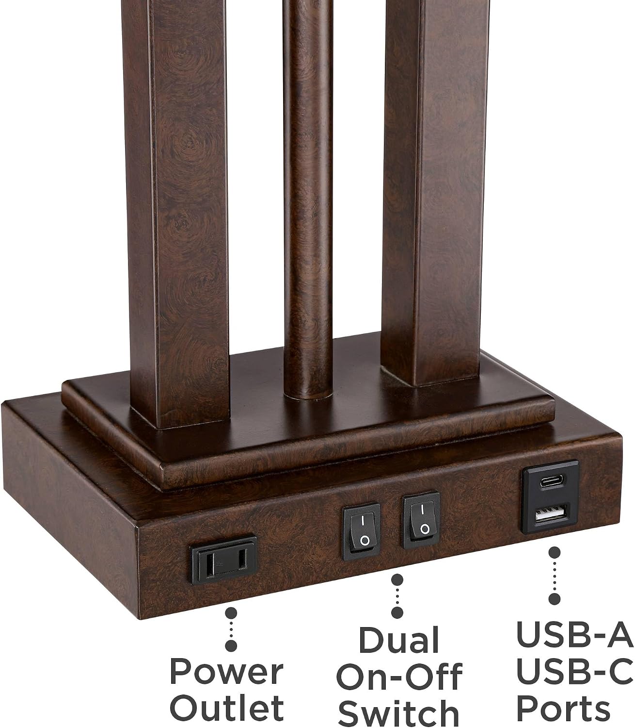 Possini Euro Design Deacon 26' High Modern Desk Table Lamp with USB Charging Ports A+C and AC Power Outlet in Base Gooseneck LED Bronze Rectangular Linen Shade for Living Room Bedroom House Bedside