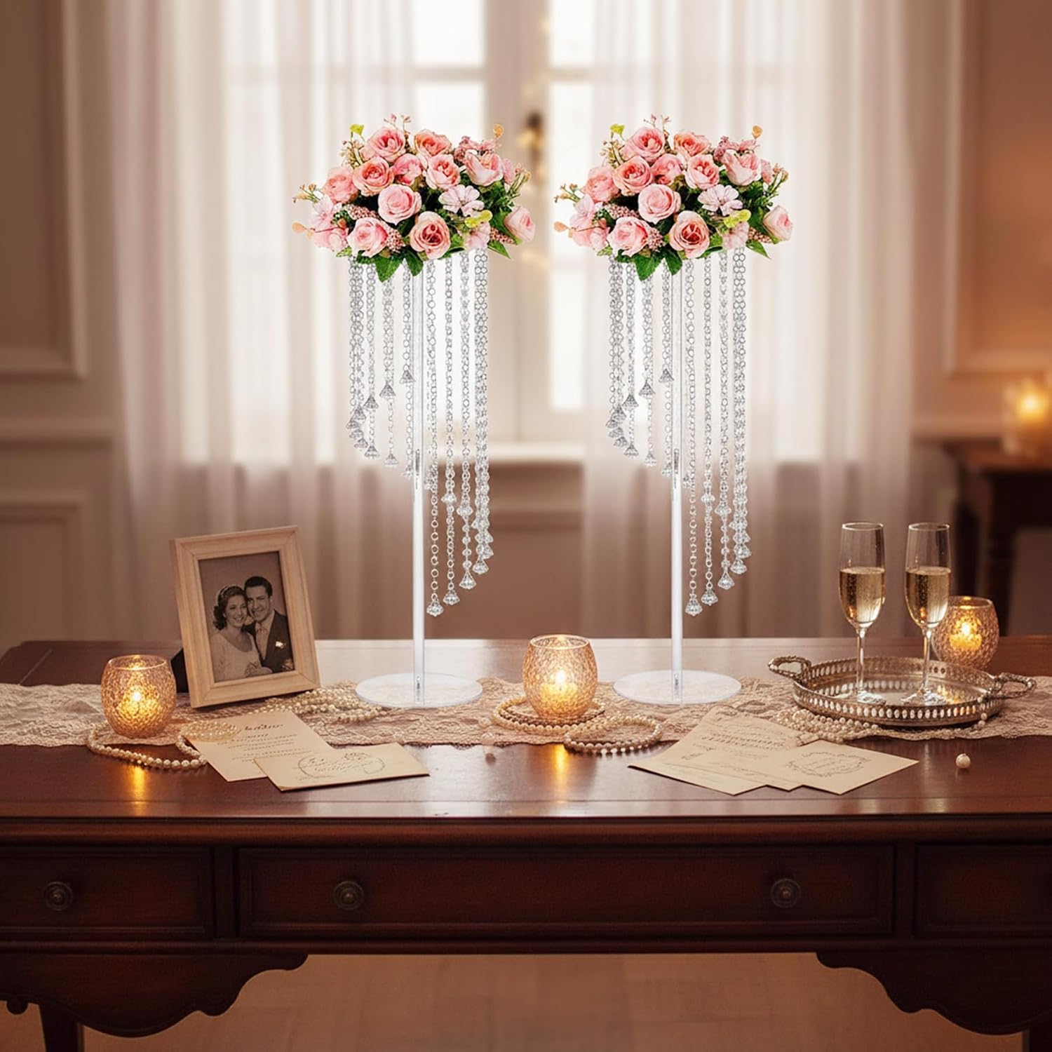 10 Pcs 31.5' Clear Acrylic Tall Flower Vases - Cylinder Pedestal Stands for The Table Centerpieces for Parties, Chandelier Crystals Decorative Flower Stand, Wedding, Celebration, Home Decoration
