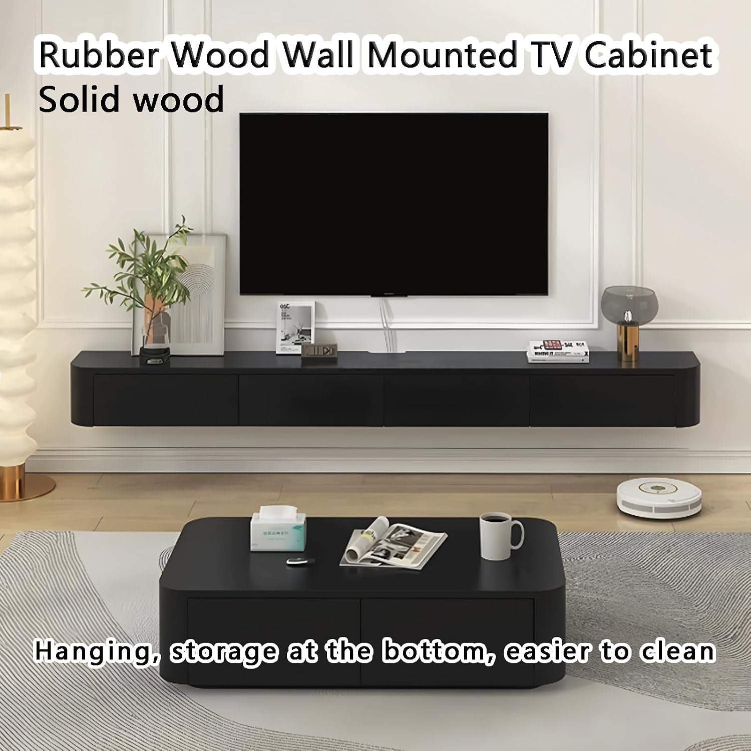 Floating TV Stand with Drawers for Bedroom,Solid Wood Living Room tv Stand,Suitable for Various scenarios Wall Shelf TV Cabinet Black, 78.7'