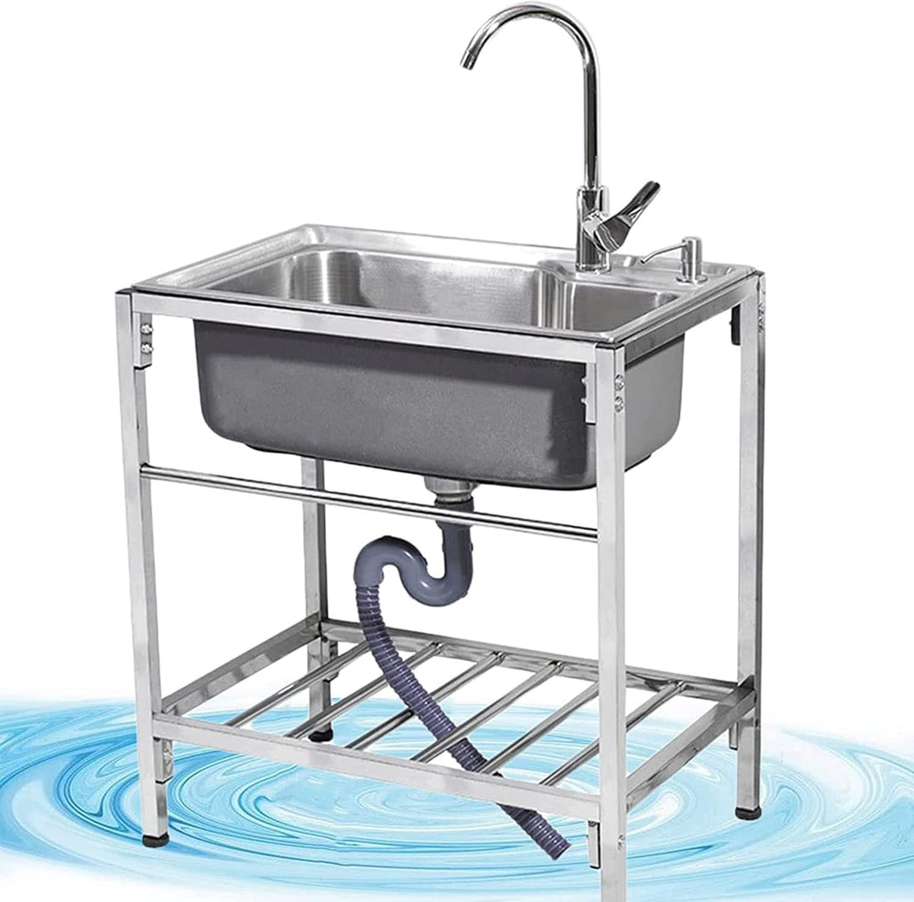 Free Standing Sink | 1 Compartment Commercial Kitchen Sink | Utility Prep Sinks | Single Bowl Sink | 304 Stainless Steel Sink | Extra-Deep Laundry Tub | Indoor-Outdoor Protable