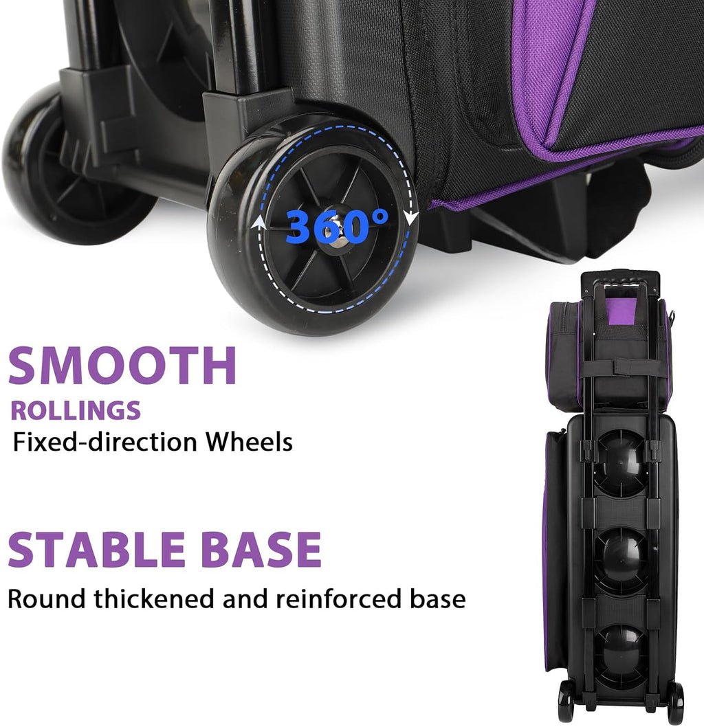 Goloni 3 Ball Bowling Bag with Wheels, Rolling Bowling Roller Bag with Retractable Handle for Balls & Bowling Accessories