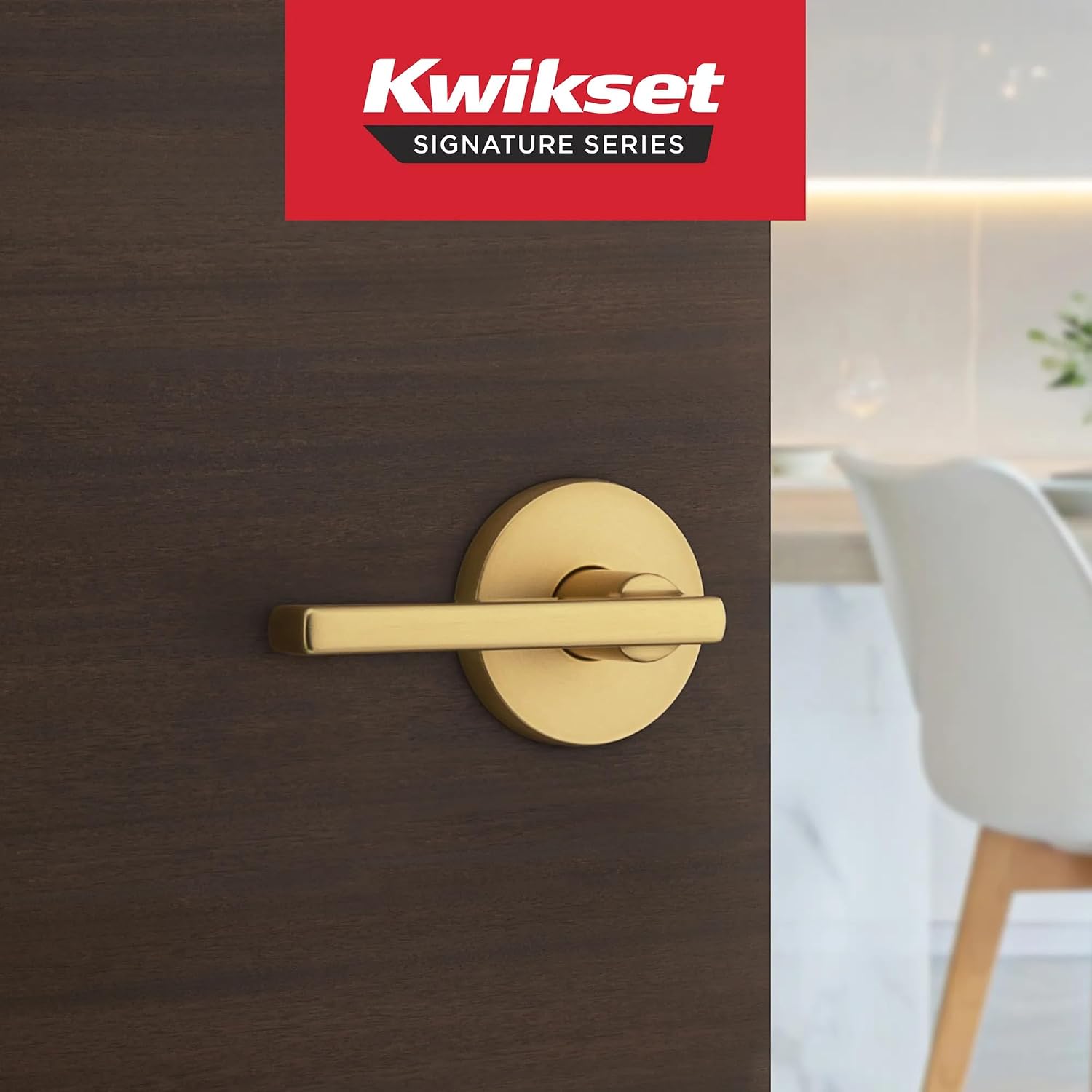 Kwikset Casey Interior Passage Door Handle, Lever for Closet and Hallway Doors, Reversible Non-Locking Handle Lever, Satin Brass 4 Pack