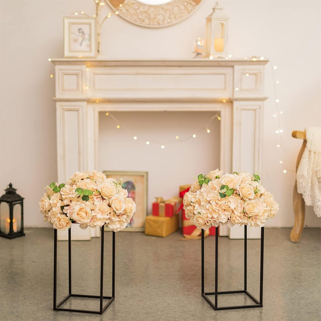 Sziqiqi Wedding Centerpieces Vase for Tables with Plates - 10 Pcs Metal Column Geometric Flower Stand 15.7in Black Flower Display Rack Decorations for T-Stage Reception Party Fiesta Event Home