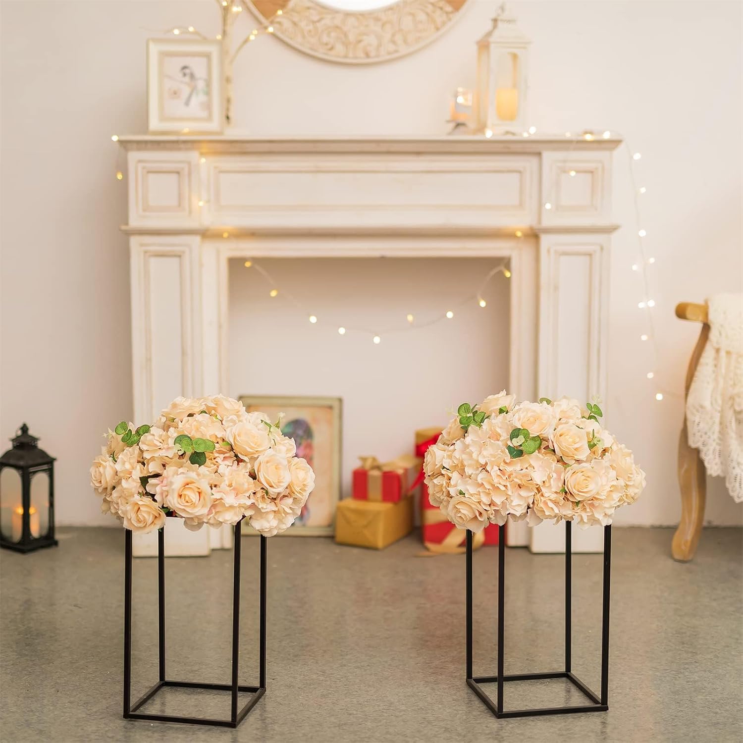 Sziqiqi Wedding Centerpieces Vase for Tables with Plates - 10 Pcs Metal Column Geometric Flower Stand 15.7in Black Flower Display Rack Decorations for T-Stage Reception Party Fiesta Event Home