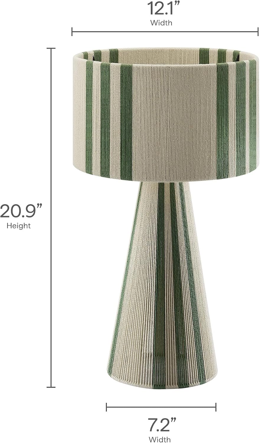 Modway Gia Vintage Modern Cotton Thread Table Lamp in Basil Green - Unique Retro Boho Accent Lamp with Metal Base and Repeating Stripes Design