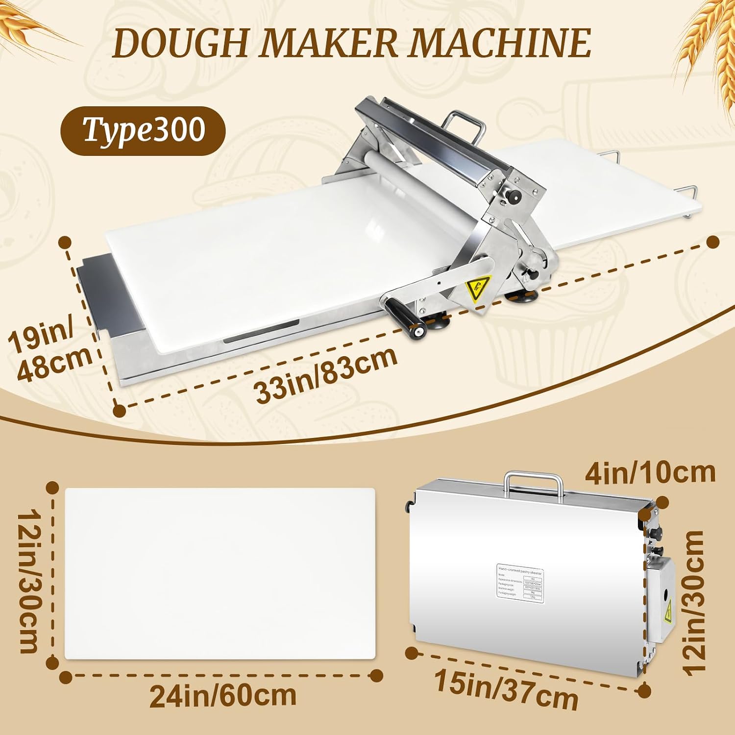 Manual Dough Sheeter 23.6'x12',Roller Machine,Commercial Folding Dough Maker with Carry Handle, Adjustable Thickness for Pizza, Pasta, Pastry