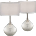 Possini Euro Design Swift Mid Century Modern Table Lamps 30.5' Tall Set of 2 Mercury Glass Chrome Double Sheer Drum Shade Decor Living Room Bedroom House Bedside Nightstand Home Office Entryway