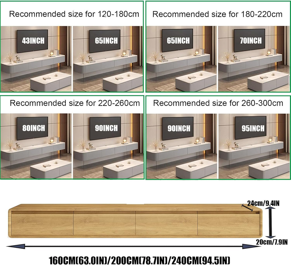 Floating TV Stand Large Floating TV Shelves Wall Mounted Multi Storage Compartment TV Media Console Floating TV Cabinet Bench Under TV Large Storage (Brown C, 63.0 * 7.9 * 9.4 in)