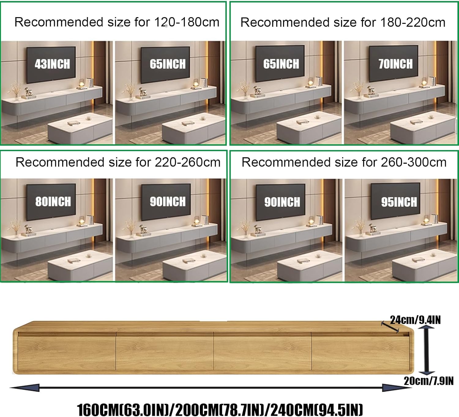 Floating TV Stand Large Floating TV Shelves Wall Mounted Multi Storage Compartment TV Media Console Floating TV Cabinet Bench Under TV Large Storage (Brown-Black, 63.0 * 7.9 * 9.4 in)