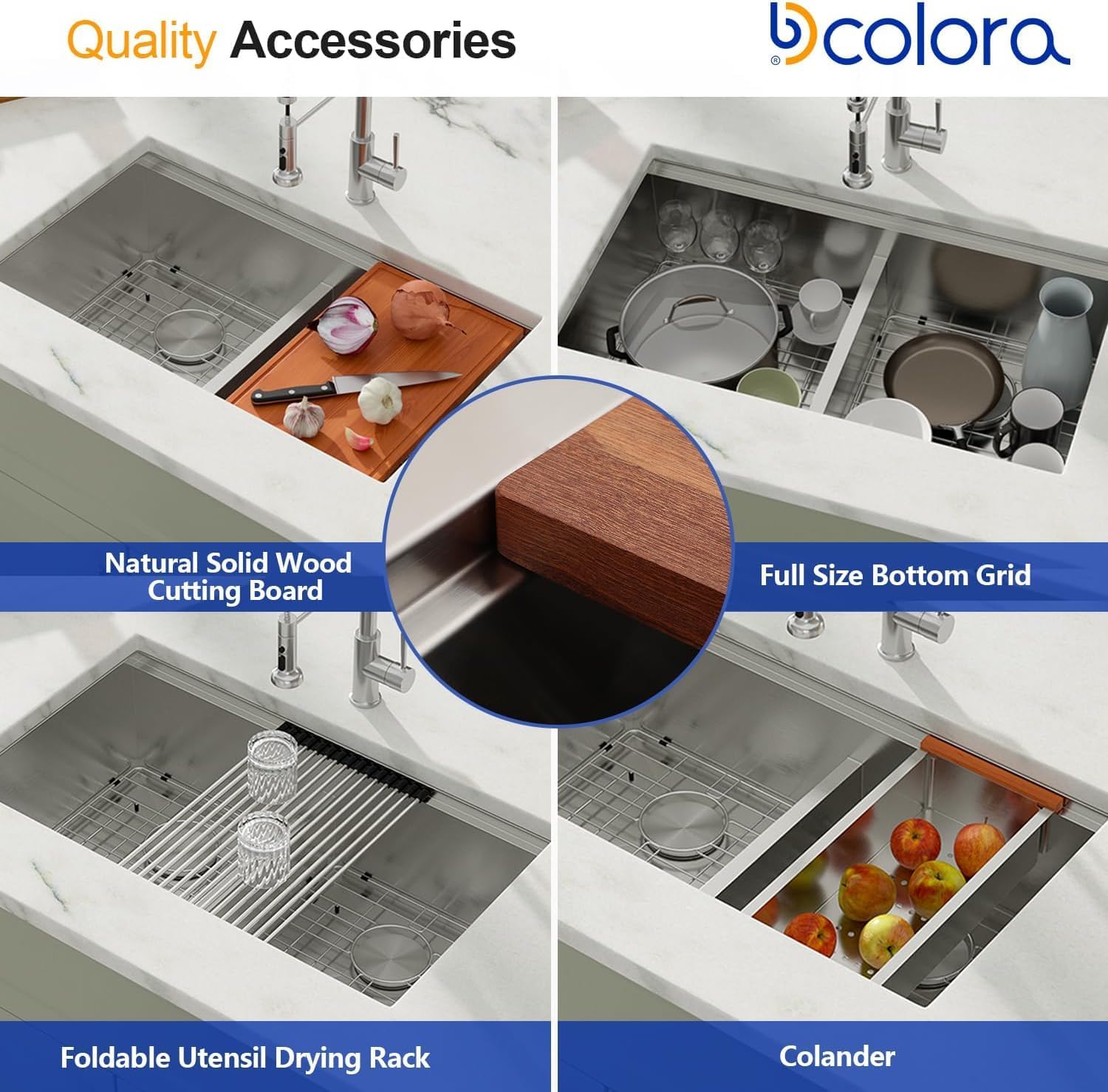 Dcolora 33 In. Double Bowl Kitchen Sink Undermount Sink Workstation Stainless Steel 50/50 Split Low Divided 16 Gauge Under Counter Basin, 33'x19'x10',DC-U-1111