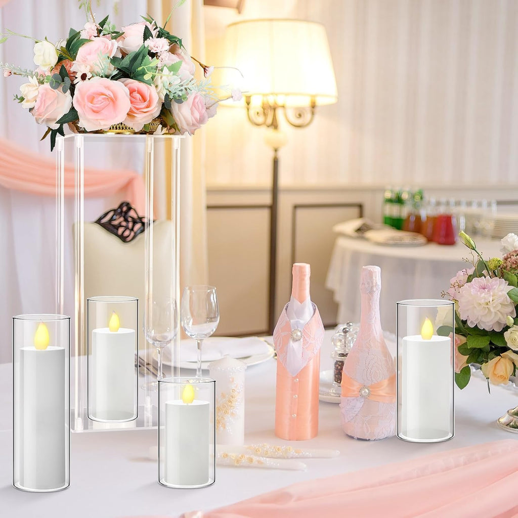 Sieral 6 Sets 20''Tall Clear Acrylic Flower Vase Wedding Centerpieces Flowers Stand with Glass Candle Holders Cylinder Vases, Transparent Flower Vases for Table Centerpiece Wedding Home (Mix)