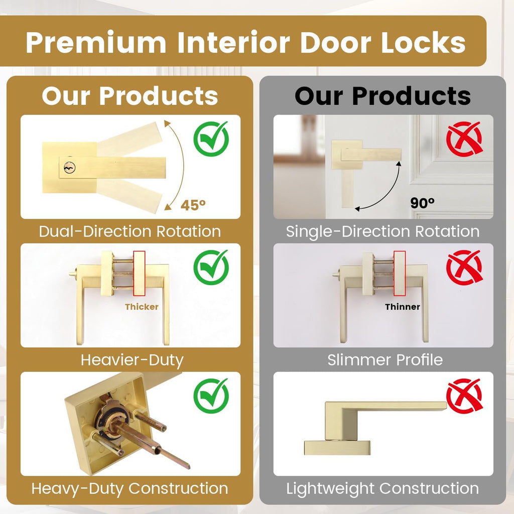 Boisouey Door Knobs with Lock and Key, 6 Pack Brushed Gold Interior Door Handles for Bedroom Bathroom Front Entry Door, Keyed Entry Locking Door Knob with 3 Keys for Home Security