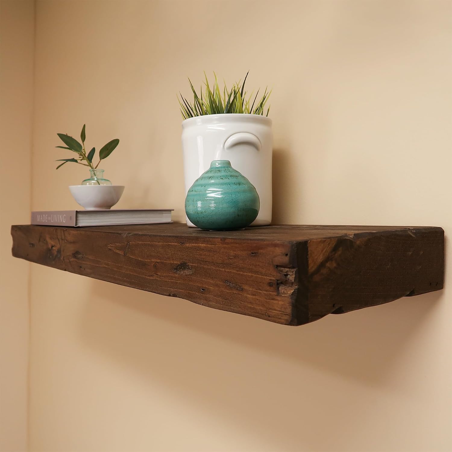 Urbandi Rustic Distressed Floating Shelves, Set of 2, Handmade Out of Pine Wood, 3 Inch Thick, Made in USA (Provincial, 24Lx3Hx8D)