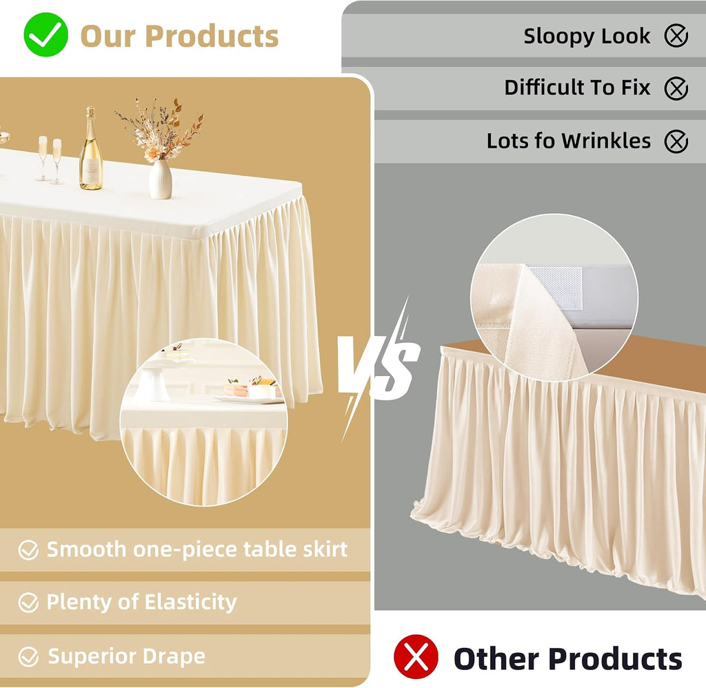 6 Pack Champagne Tablecloths for Rectangle Tables 6ft, Wrinkle Resistant Spandex Tablecover Fitted Stretch Table Cloth with Pleated Ruffle Table Skirts for Party Banquet Dining Birthday Wedding