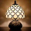 Small Tiffany Lamp Mini Stained Glass Table Lamp Cream Pearl Beads Style Mushroom Desk Light Memory Sympathy Lamp 8X11 Inch