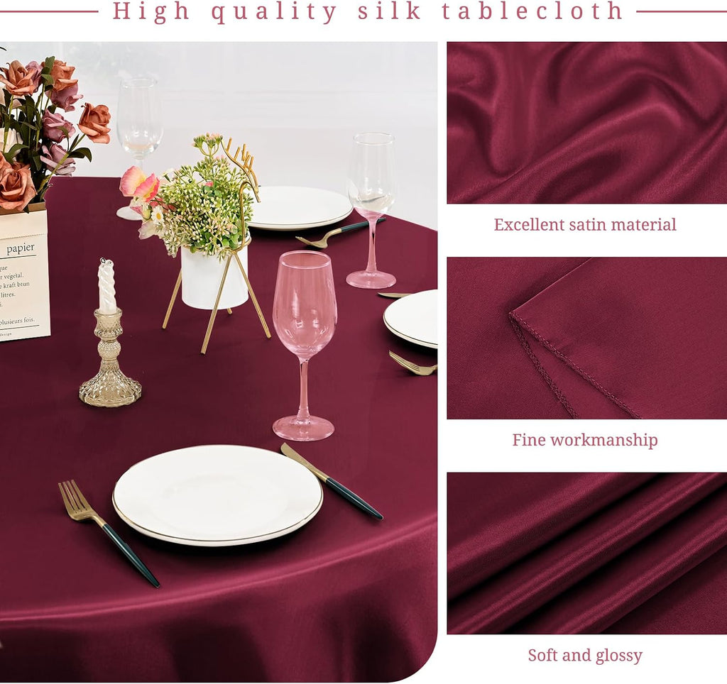12 Pack 120 Inch Round Tablecloth, Burgundy Satin Fabric Table Cloth for Round Tables, Wrinkle Resistant Washable TableCover Bright Silk Table Clothes for Wedding Party Dining Tables Banquet