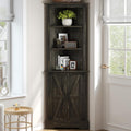 4 EVER WINNER Farmhouse Corner Cabinet, 68' Tall Corner Cabinet with 5-Tier Adjustable Shelves and Barn Doors for Small Spaces, Living Room, Dining Room, Hallway, Bathroom, Kitchen, Rustic Oak