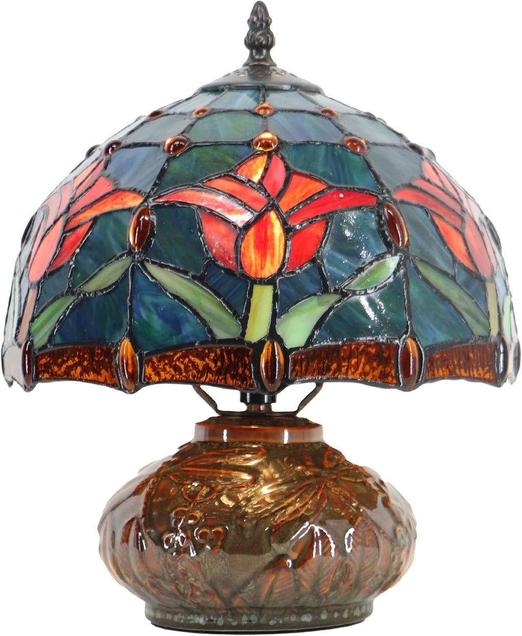 Tiffany Table Lamp, 10X10X11 Inch Mini Stained Glass Mushroom Desk Light Memory Sympathy Ceramic lamp (Tulip Style)