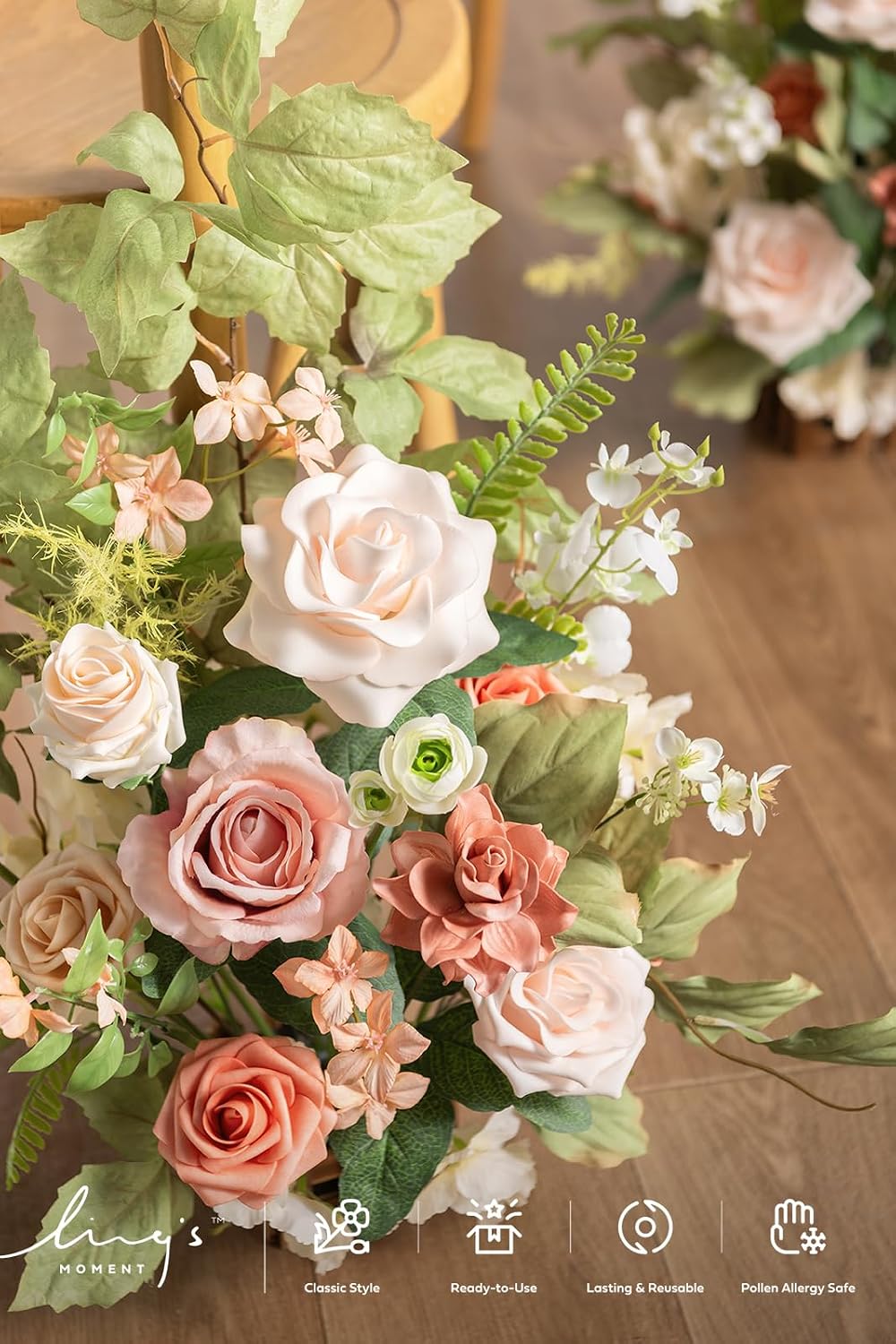 Ling's moment 17.5' Tall Standing Artificial Flowers Arrangements 4pcs Fall Wedding Aisle Runner Chair Decorations Blush & Pink Centerpieces for Ceremony Reception Rose Floral Party Outdoor