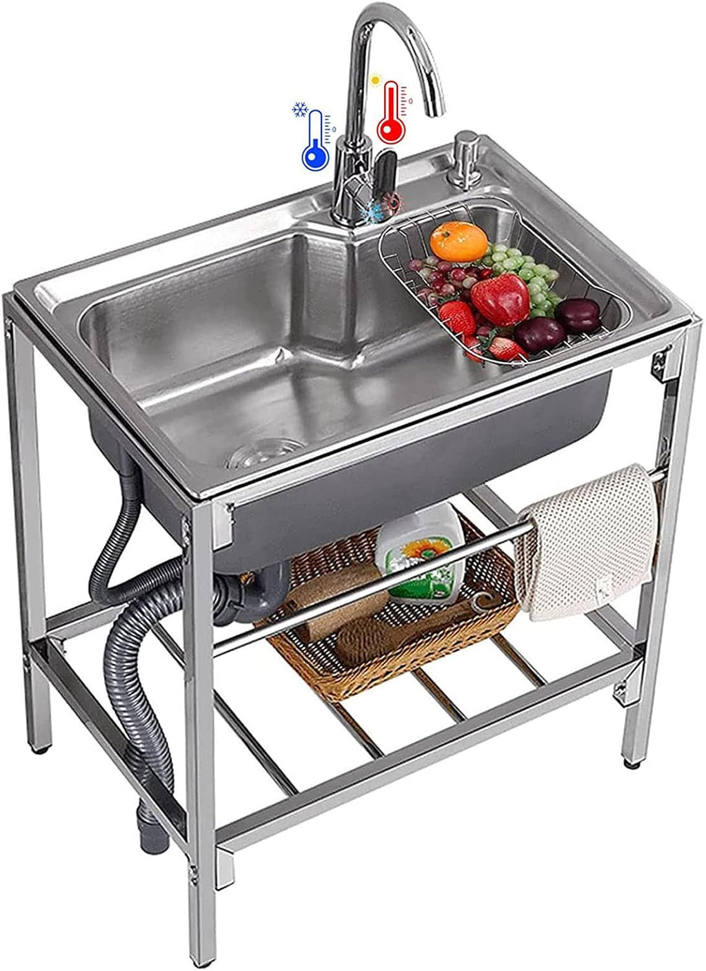 Free Standing Sink | Utility Prep Sinks | Single Bowl Sink | 1 Compartment Commercial Kitchen Sink | 304 Stainless Steel Sink | Extra-Deep Laundry Tub | 28x18.5x29.5inch