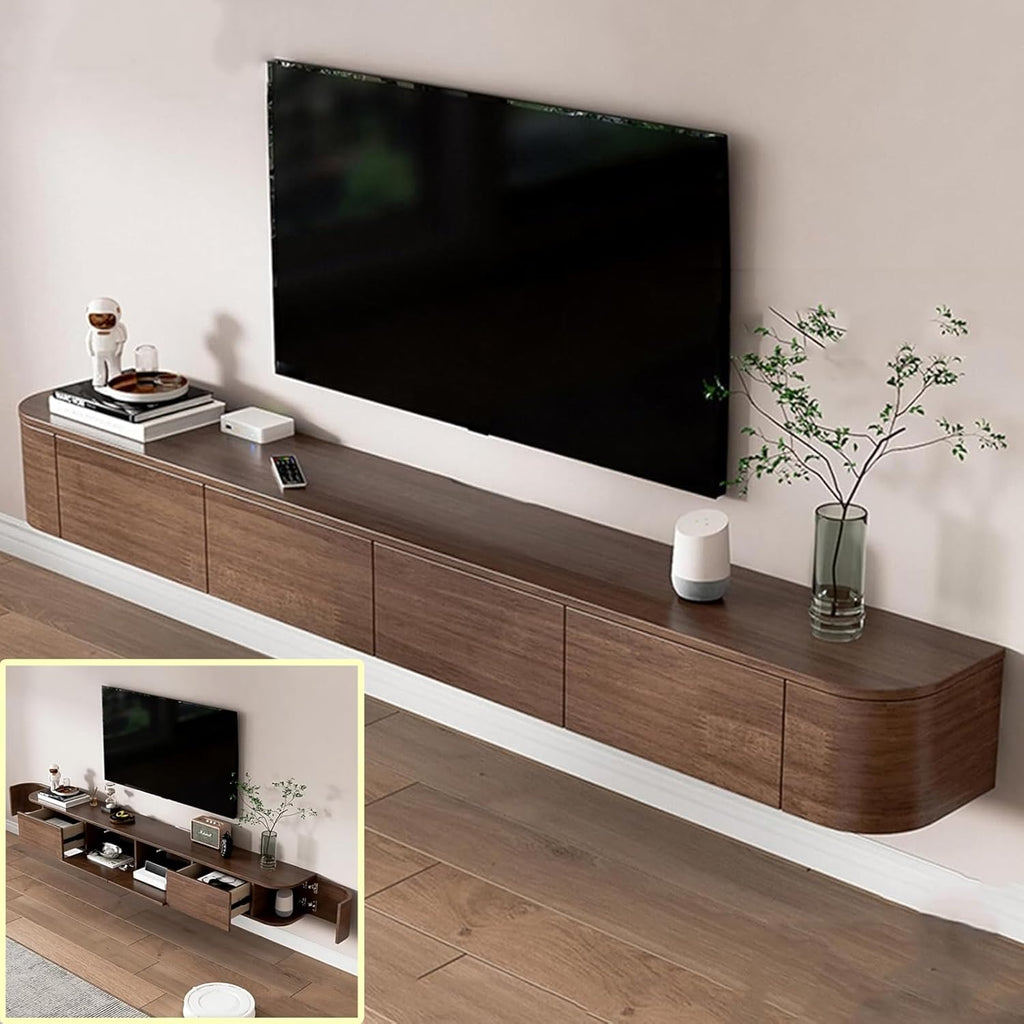 Floating TV Stand Large Floating TV Shelves Wall Mounted Multi Storage Compartment TV Media Console Floating TV Cabinet Bench Under TV Large Storage (Brown, 63.0 * 7.9 * 11.8 in)