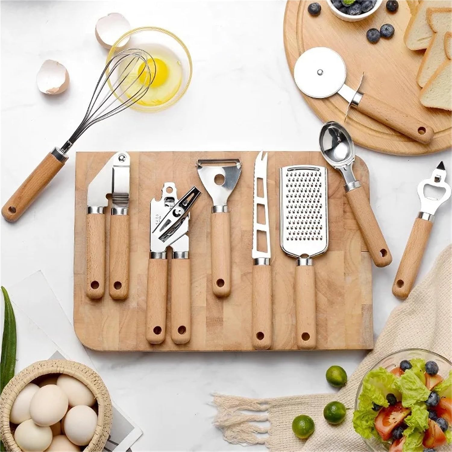 Cooking Utensils Set with Wooden Handle Can Opener Baking Tool Pizza Peeler Cheese Knife Kitchen Gadget