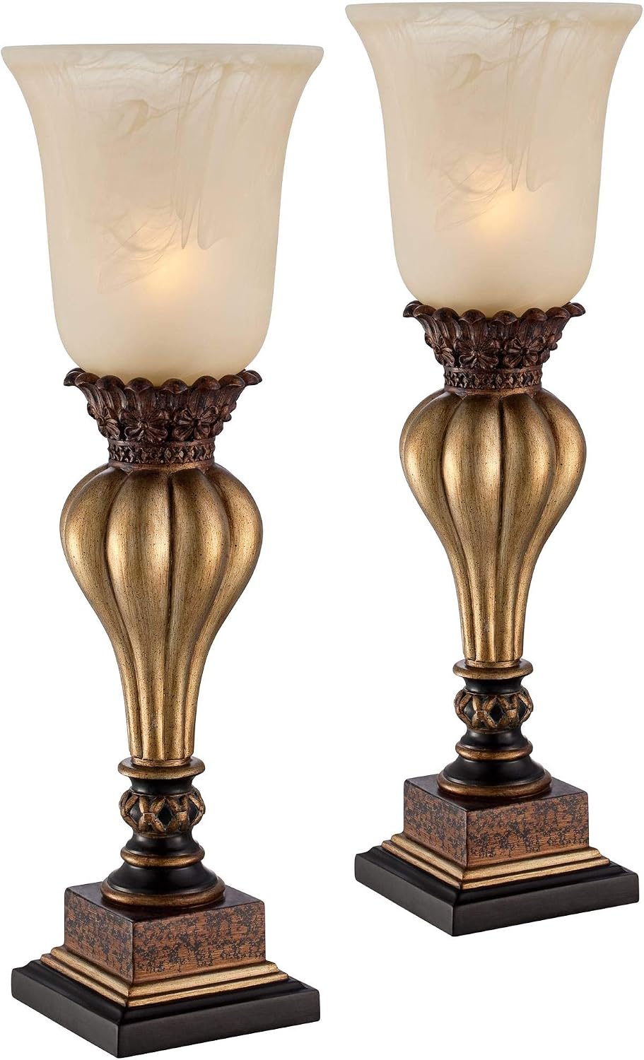 Regency Hill Sattley Traditional Uplight Accent Table Lamps 23 1/4' High Set of 2 Light Gold Alabaster Glass Shade Decor for Living Room Bedroom House Bedside Nightstand Home Office Family