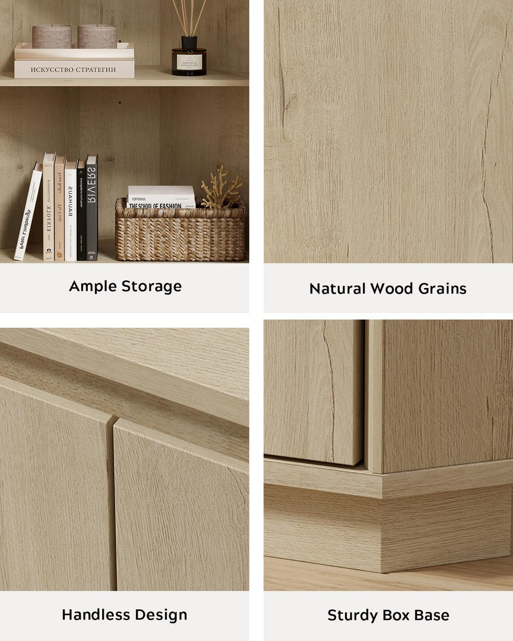 EYYTHUNG Corner Cabinet, Modern Handless Corner Floor Cabinet with 2 Doors and 2-Tier Shelves, Freestanding Narrow Organizer for Living Room Kitchen Bathroom, Light Oak