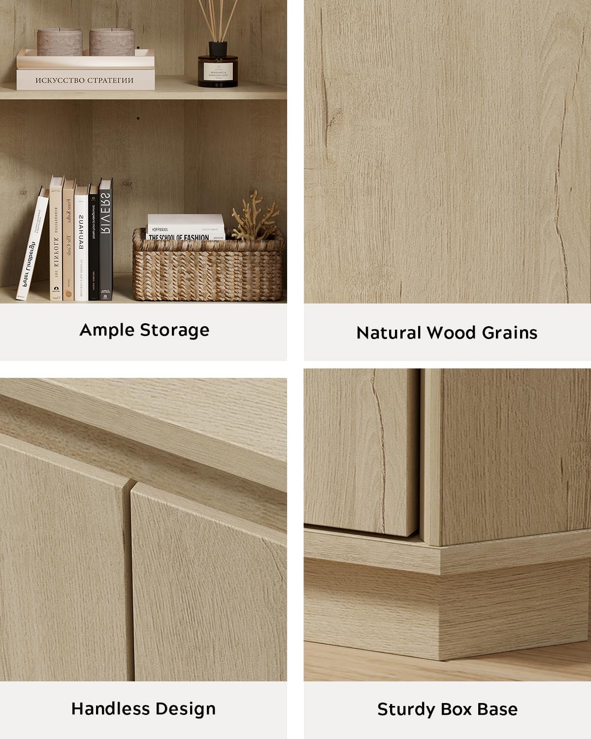 EYYTHUNG Corner Cabinet, Modern Handless Corner Floor Cabinet with 2 Doors and 2-Tier Shelves, Freestanding Narrow Organizer for Living Room Kitchen Bathroom, Light Oak