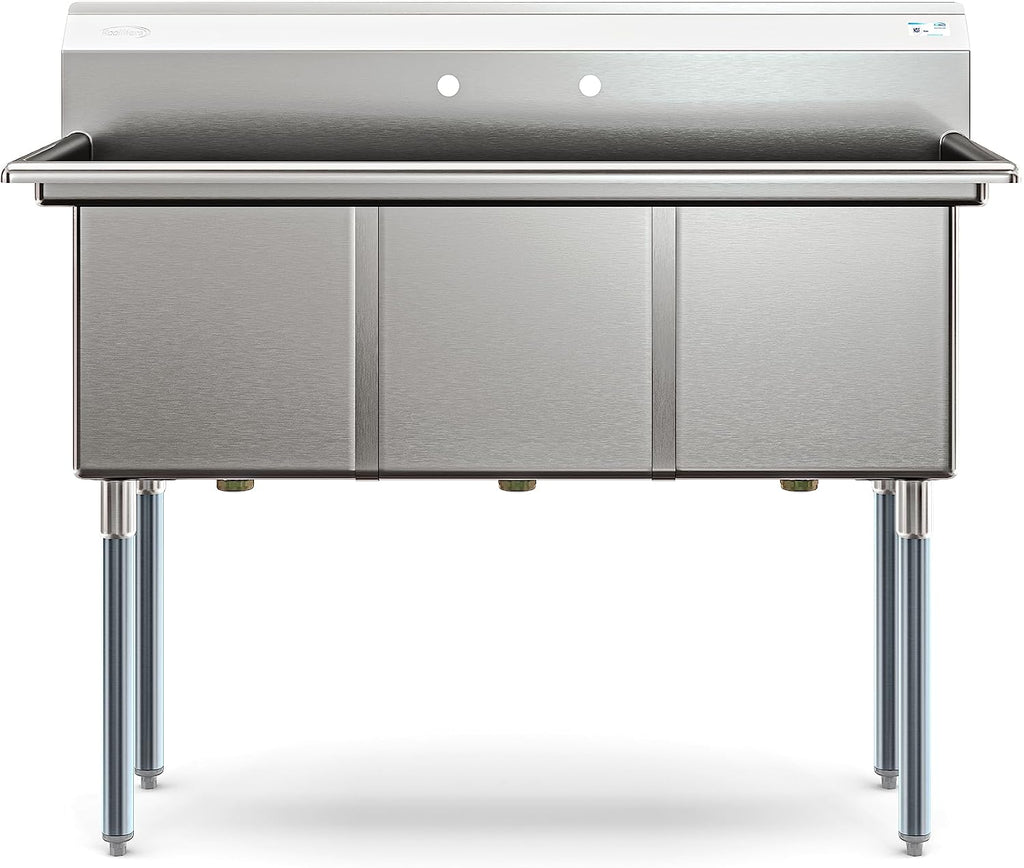 KoolMore 51 in. Three Compartment 18-Gauge Stainless-Steel NSF Commercial Kitchen Sink, Bowl Size 15x15x14, with Three Basins and Pre-Drilled Faucet Holes for Restaurants and Cafes (KM-SC151514-N3)