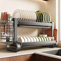 304 Stainless Steel Draining Rack,Kitchen Storage,Household Multifunctional Bowl,Suitable for Sink countertops, for(Grey 55cm/21.9in,Double Layer)