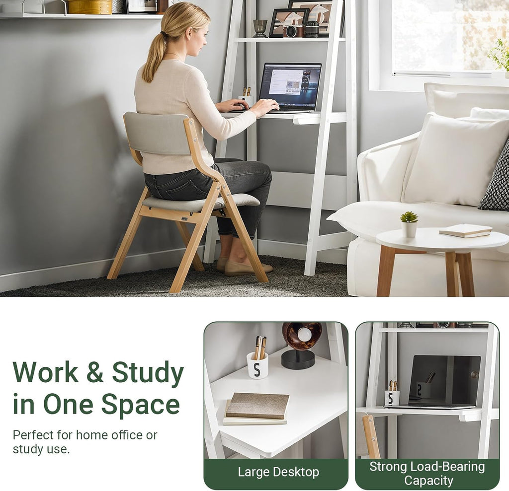 Haotian Ladder Desk with Shelves, Wall Desk for Small Space, Secretary Desk Workstation Dresser Shelf Freestanding Bookshelf, White FRG60-W