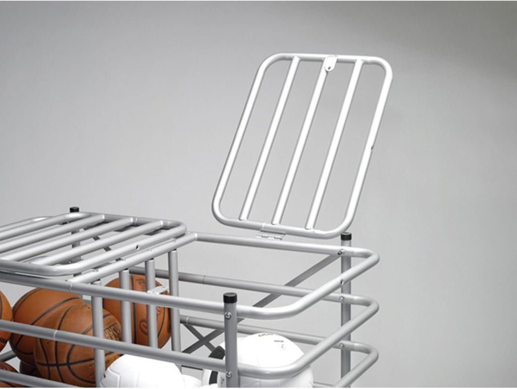 Tandem Sport Double-Sided Ball Cage - Portable Ball Storage - Locking Ball Cage - Sport Equipment Storage - Ball Cart With Wheels - Silver