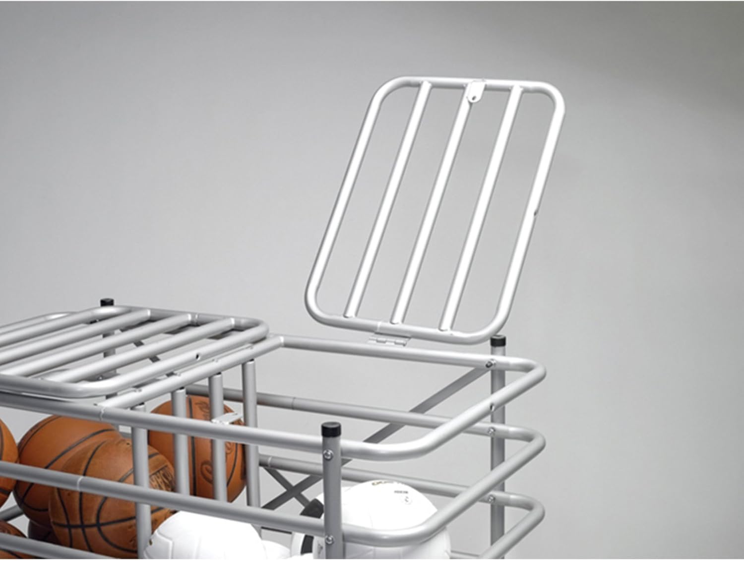 Tandem Sport Double-Sided Ball Cage - Portable Ball Storage - Locking Ball Cage - Sport Equipment Storage - Ball Cart With Wheels - Silver