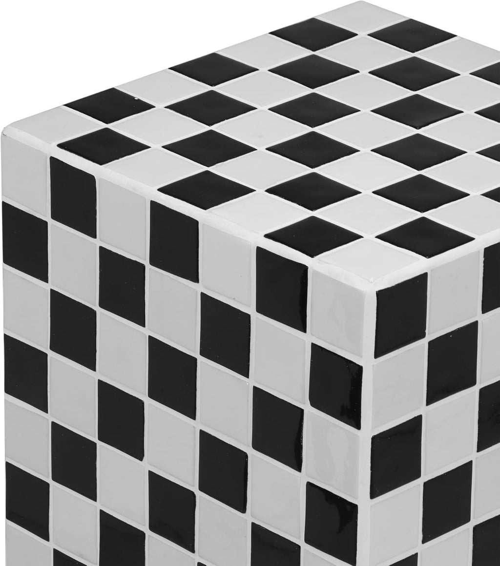 JONATHAN Y END2000K Callista 18' Modern Bohemian Ceramic Tiled Rectangle End Table, Side Table, Accent Table for Living Room, Bedroom, Light Gray/Black
